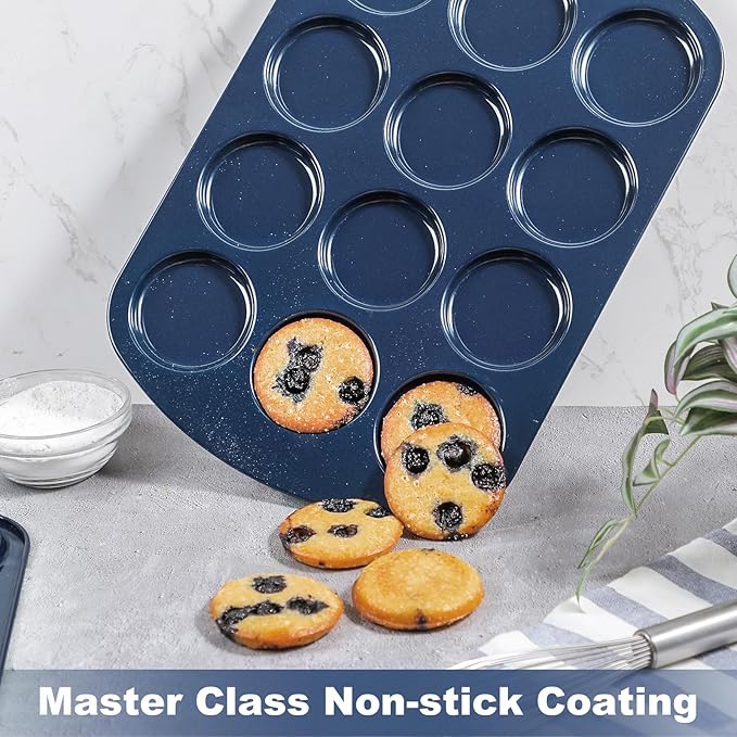 Webake Non-Stick Muffin Top Pan for Baking Egg Bites, Whoopie Pies, Cookies, Yorkshire Pudding, Heavy Gauge Carbon Steel Set of 2