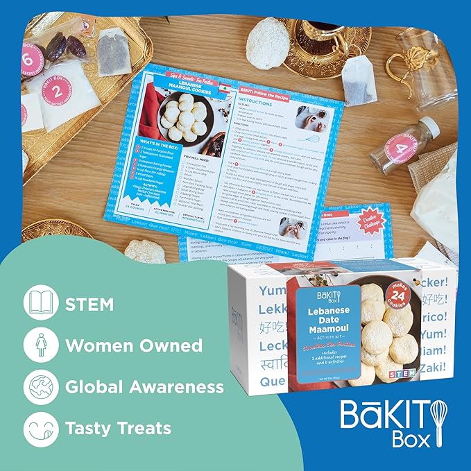 BāKIT Box Maamoul Cookie Baking Kit for Kids – Make Lebanese Date-Filled Cookies + Learn Culture – Printed Recipe & Activity Guides – Educational STEM Gift