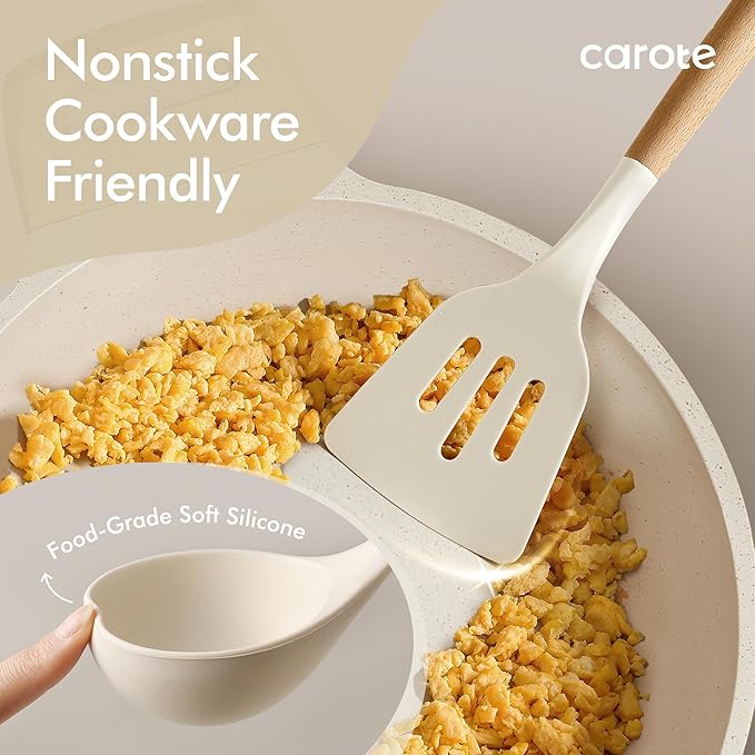 CAROTE 22pcs Silicone Cooking Utensils Set, 446°F Heat Resistant Kitchen Utensils Gadgets Set, Spatula, Turner, Whisk, Tongs