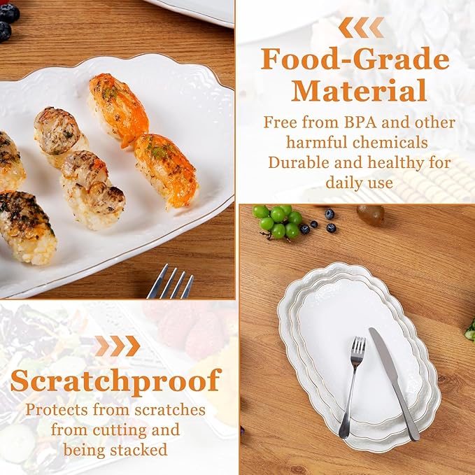 Kassel Ceramic Serving Platter Set | 16”/14”/12” Oval Serving Trays for Entertaining at Parties and Weddings | Oven Safe Extra Large Serving Trays for Tacos, Steak, and Cake