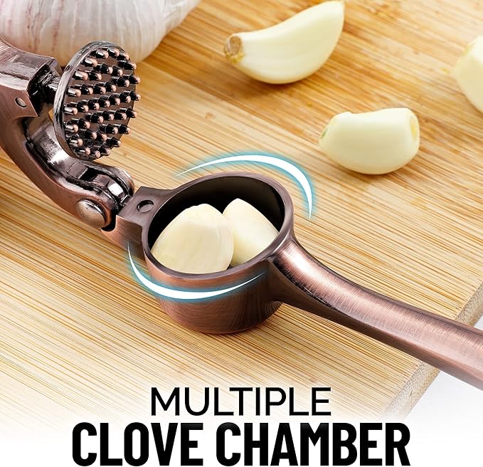 Zulay Kitchen Premium Garlic Press - Durable Garlic Masher with Soft, Easy to Squeeze Handle - Garlic Mincer Tool - Sturdy Easy to Clean Garlic Crusher (Copper)