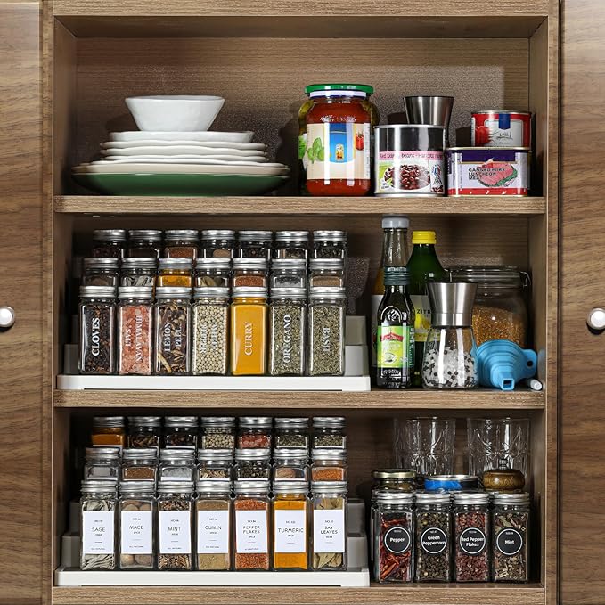 NETANY 24 Pcs Glass Spice Jars with Bamboo Lids, 4 oz Glass Jars with Minimalist Farmhouse Spice Labels Stickers, Collapsible Funnel, Seasoning Storage Bottles for Spice Rack, Cabinet, Drawer