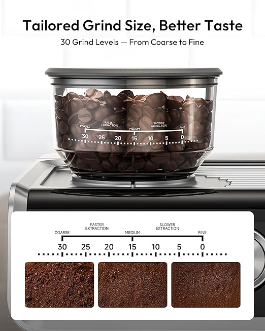 EUHOMY Espresso Machine with Grinder, 20 Bar Coffee Maker with Milk Frother Steam Wand, Professional Expresso Coffee Machines with Removable Water Tank, Latte & Cappuccino Machine for Home Barista