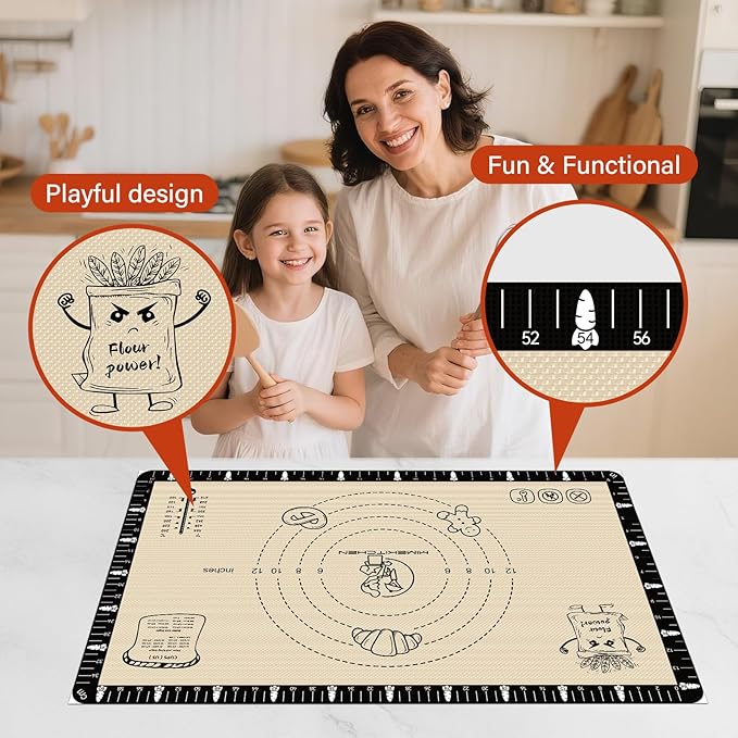 Silicone Baking Mat with Recipes, Silicone Mat for Baking Macaron, Bread, Pizza, Surdough, Silicone Baking Mat with Measurement, Non Stick Pastry Mat for Dough Rolling