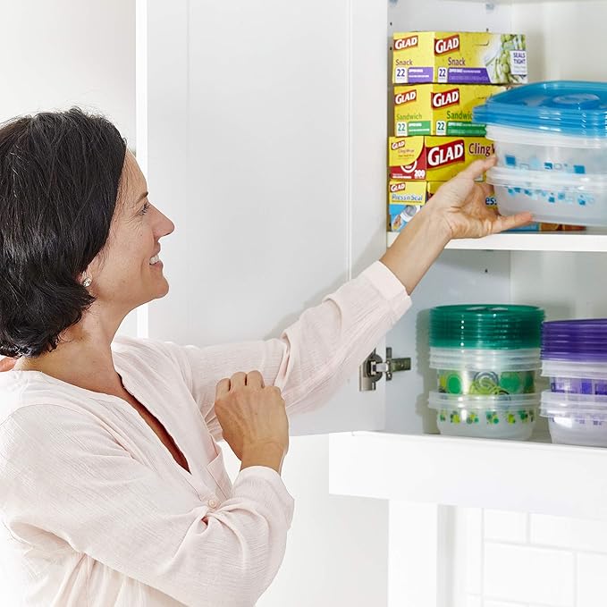 Glad GladWare MatchWare Food Storage Containers with Lids, No BPA Reusable Plastic 20 Piece Variety Pack for Lunches, Meal Prep, and Leftovers, Leak Resistant, Microwave and Dishwasher Safe - 2 Pack