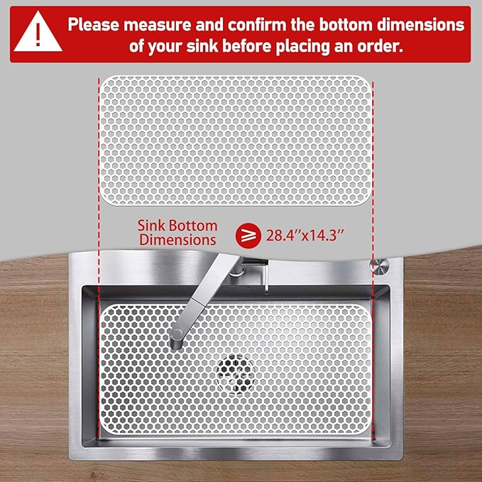 Bestjing Silicone Sink Protectors for Kitchen Sink - 28.4"x 14.3" Kitchen Protector Accessory, Non-Slip Heat Resistant Mat for Bottom of Farmhouse Porcelain Stainless Steel (White)