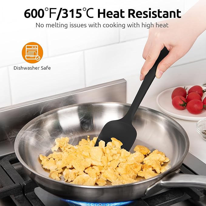 U-Taste 18/8 Stainless Steel Measuring Cups and Spoons Set of 10 and 600ºF Heat Resistat Silicone Flexible Baking Spoon Spatula & Cooking Scoop Spoonula (Black)