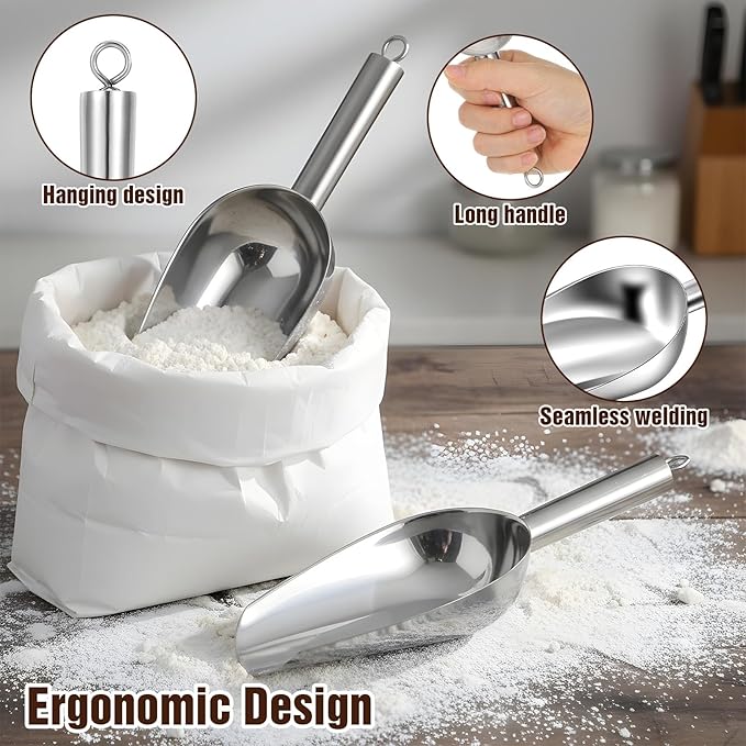 5 Pack 3/6/9/12/16 Ounce Stainless Steel Ice Scoops, Metal Food Scoop with Hanging, Kitchen Utility Scoops Rust-proof Candy Ice Cube for Party Wedding Popcorn Dog Food Potted Plants