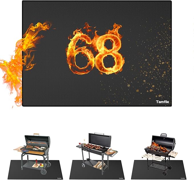 Tamfile Large 68 x 48 Inch Under Grill Mats for Outdoor Grill, Double-Sided Fireproof Heat-Resistant Pad, Indoor Fireplace/Fire Pit Rubber Mat, Oil-Proof Waterproof BBQ Protector for Deck and Patio