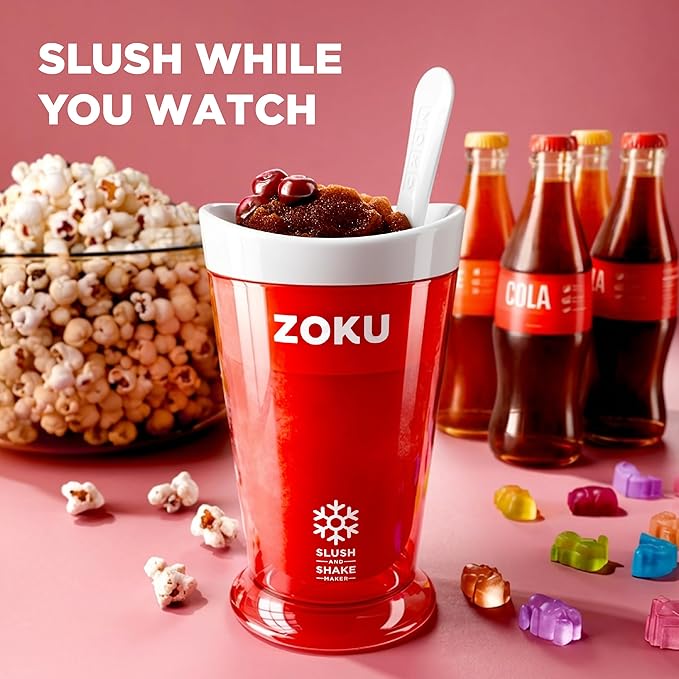 ZOKU Jumbo Slush and Shake Maker, Compact Make and Serve Cup with Freezer Core Creates Single-Serving Smoothies, Slushies and Milkshakes in Minutes, BPA-Free, Red