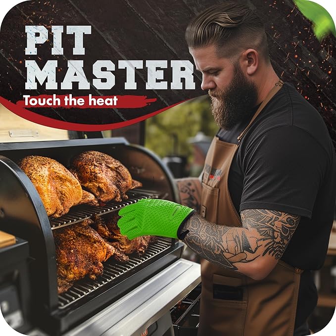 Kitchen perfection Silicone Smoker Oven Gloves -Extreme Heat Resistant BBQ Gloves -Handle Hot Food Right on Your Smoker Grill Fryer & Pit | Waterproof Oven Mitts |Superior Value Set+3 Bonuses