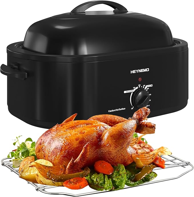 20 Quart Electric Roaster Oven with Self-basting Lid, Turkey Roaster Oven with Removable Pan and Rack, Black