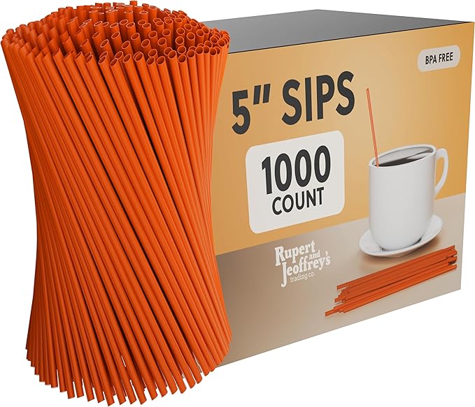 Disposable Plastic Coffee Stirrer Straw - 5 Inch Sip Stir Stick (1000, Orange)