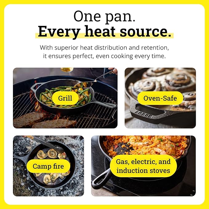 Lodge Seasoned Cast Iron Skillet - PFAS-Free, Non-Toxic Cookware - Use with an Oven, Stove, Grill, or Campfire - Naturally Non-Stick & Oven Safe - 12 Inches