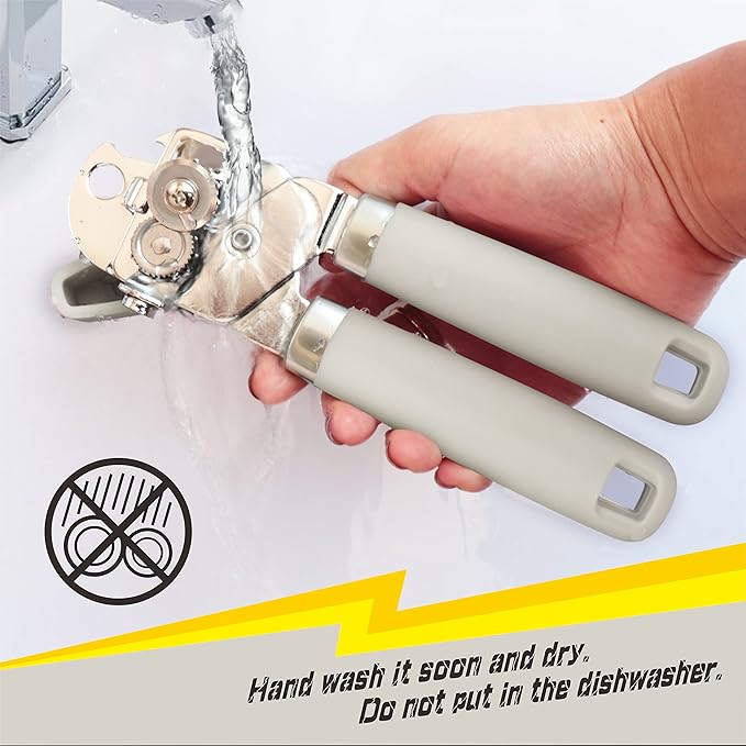 PrinChef Can Opener Manual, Can Tin Bottle Opener with Magnet - No-Trouble-Lid-Lift, Handheld Can Opener Smooth Edge with Sharp Blade, Heavy Duty and Easy to Use, for Seniors with Arthritis, White