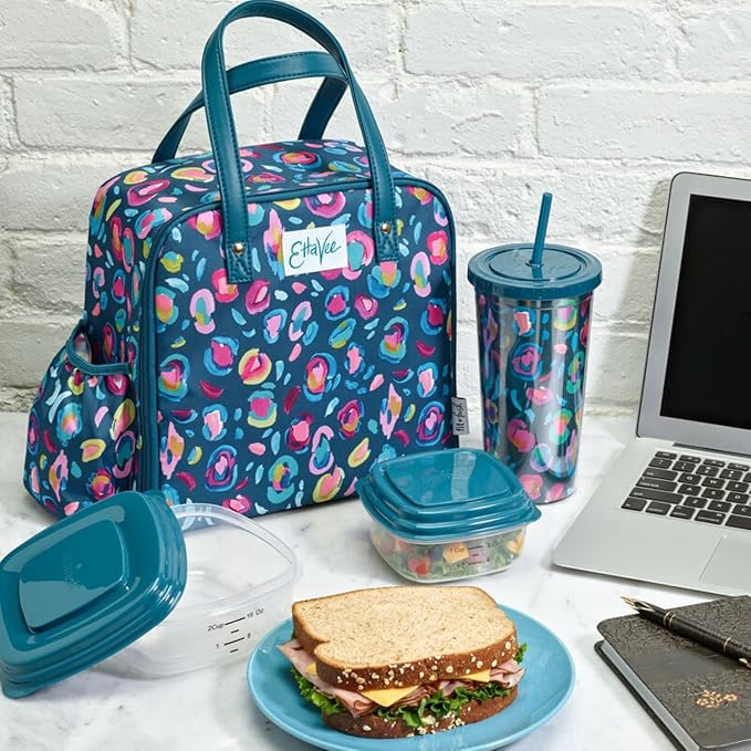 Fit & Fresh Lunch Bag For Women, Insulated Womens Lunch Bag For Work, Leakproof & Stain-Resistant Large Lunch Box For Women With Containers, Tumbler and Ice Pack, Zipper Closure Wichita Bag Leopard