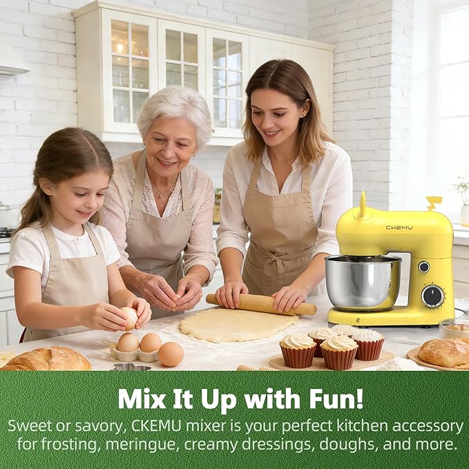 Stand Mixer, Compact & Space-Saving, Stainless Steel Bowl, Unique & Playful Design, Effcient Motor, Dishwasher-Safe Attachments, SM-2549A (Yellow)