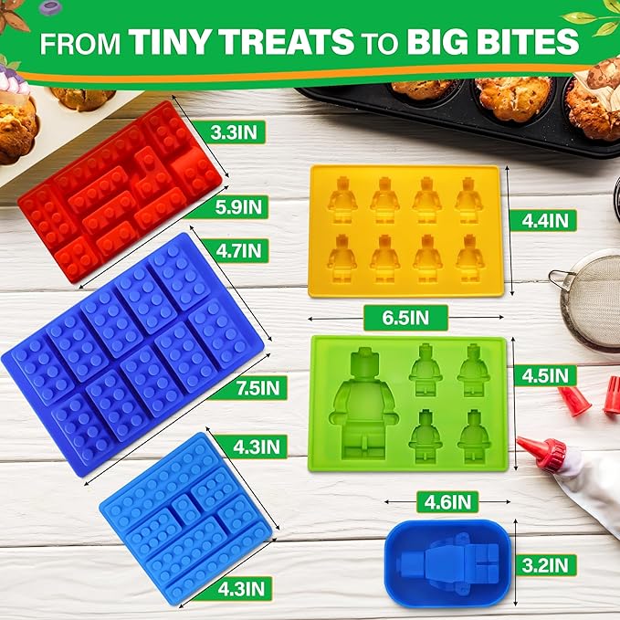 6 Pcs Robot & Bricks Silicone Molds for Chocolate – Non-Stick, Heat-Resistant & Easy to Clean – Chocolate Molds Silicone Design for Baking, Ice, Gummy, Candy & Cake Decorating – Fun DIY Kitchen Tool