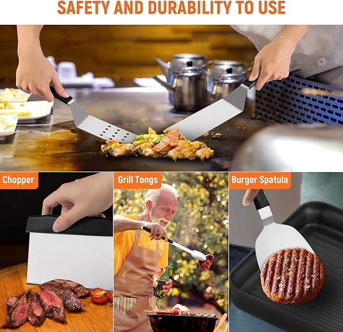 Griddle Accessries Kit, 12Pcs Stainless Steel Metal Spatula Set, Grill BBQ Spatula Utensils Set with Storage Bag, Professional Grill Spatula Set for Men Women Outdoor BBQ & Camping