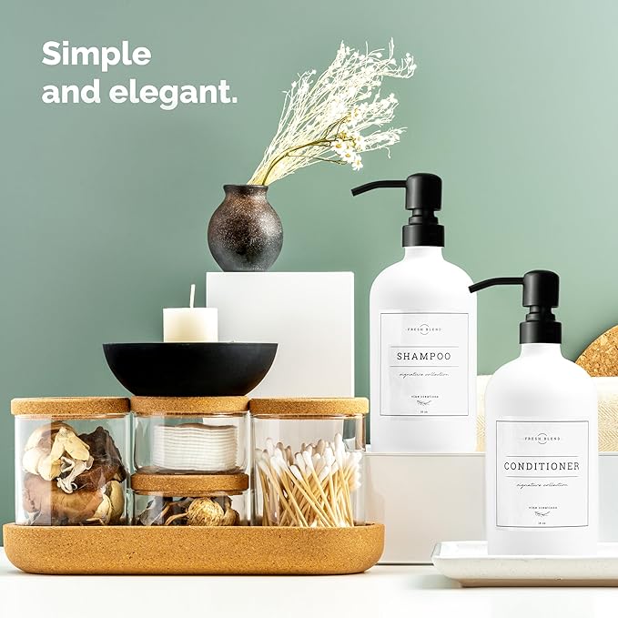 Vine Creations Glass Soap Dispenser, 2 Pack Kitchen Soap Dispenser Set with Ceramic Tray, Stainless Steel Pump, Dish Soap and Hand Soap Dispensers for Bathroom or Kitchen Decor with Waterproof Labels