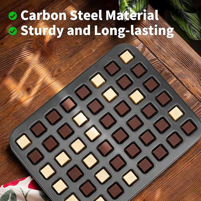 Beasea Mini Brownie Bite Pan with Dividers, 2 Pack 48 Mini Small Tiny Cup All Edges Non Stick Square Cupcake Baking Sheet Tin Tray Carbon Steel Bakeware Individual Baking Muffin Pan - Black