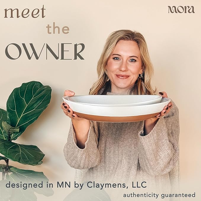 MORA Ceramic Large Serving Bowls- Set of 2 Oval Platters for Entertaining. Modern Kitchen Dishes for Dinner, Fruit, Salad, Turkey, etc. Oven, Dishwasher Safe, 110/80 oz, 16" / 14.6" - Vanilla White