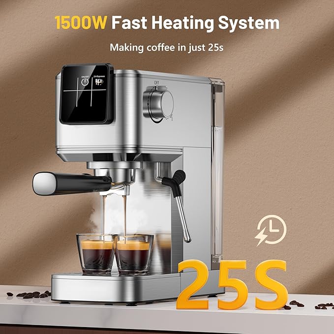 Espresso Machine 20 Bar with Touch Screen, Hot & Iced Coffee Makers, Stainless Steel Espresso Maker with Rapid Cold Brew & Milk Frother Steam Wand, with Water Tank for Latte, Cappuccino, Gift