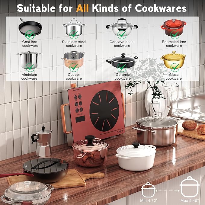 Single Burner Electric Cooktop - 110V 1800W Portable One Burner Hot Plate, Countertop Electric Stove top for Home, Camping, RV, Timer, Child Lock, Steam, BBQ, Stir Fry, 120V Plug in (Orange)