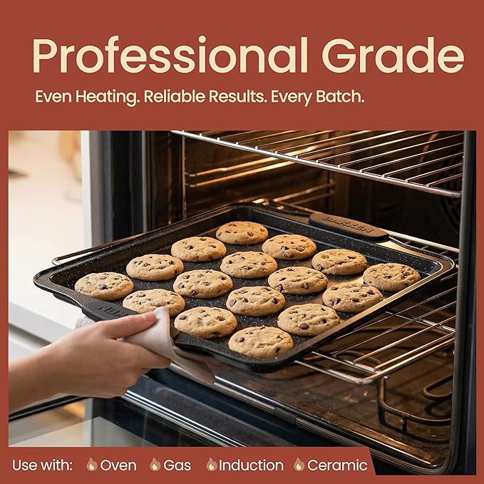 BAKKENMaster 6-Piece Nonstick Gray Marble Coated Bakeware Set - Professional Quality Carbon Steel Pans with Silicone Handles - Ideal for Oven, Refrigerator, Freezer - Dishwasher Safe