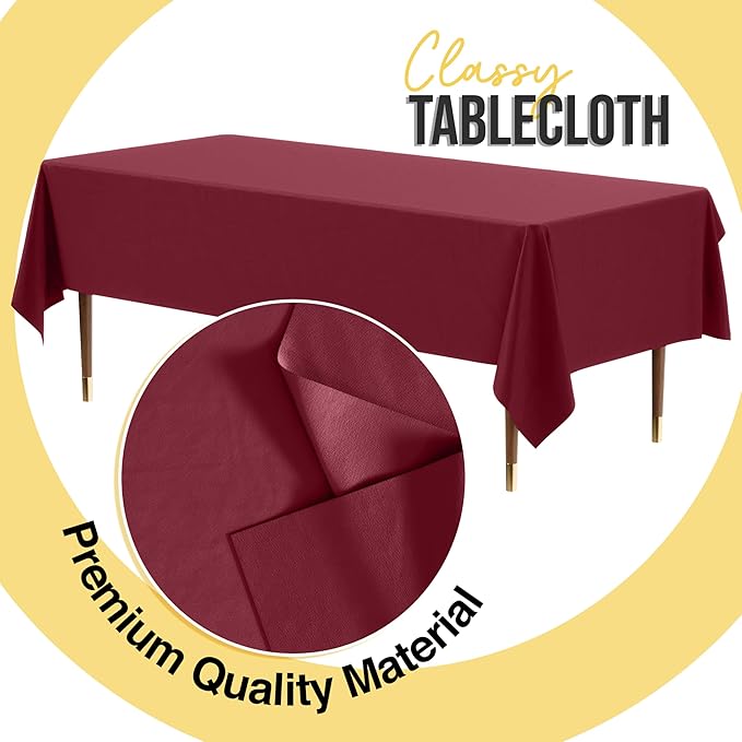 Exquisite 66% Thicker Premium Plastic Table Cloth Rectangle Table Cover 0.5 Mil 6 Pack Burgundy Table Cloth 54 Inch x 108 Inch Disposable Tablecloth Won't Tear Easily Like Cheap Thin Brands