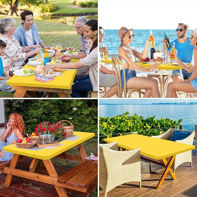 homing Rectangle Table Cloth Cover, Waterproof Polyester Elastic Fitted Tablecloth, Fits for 4 Foot Folding Tables, Washable Table Protector for Picnic, Camping, Outdoor (Yellow, 24" x 48")