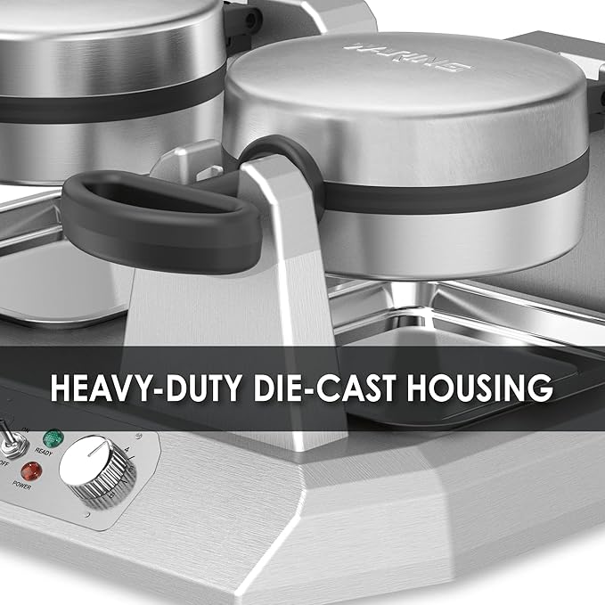 Waring Commercial WW250X Double Side by Side Belgian Waffle Maker, Coated Non Stick Cooking Plates, Produces 50 Waffles Per Hour,120V, 2400W, 5-20 Phase Plug