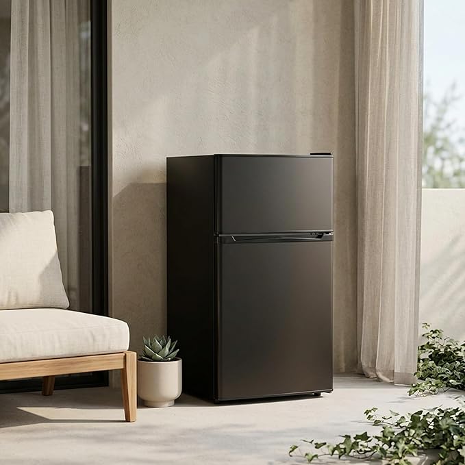 3.2 Cu.Ft Mini Fridge with Freezer, 2 Door Small Refrigerator with Adjustable Thermostat Energy-efficient Low Noise, Compact Fridge for Bedroom, Office, Dorm, Black