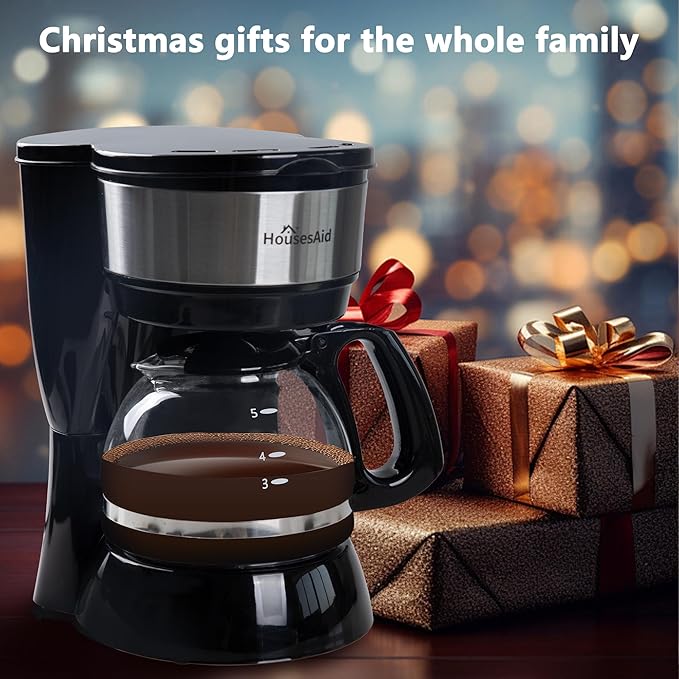 5 Cup Coffee Maker, Compact Small Coffee Machine for 1-2 People, 0.75L Glass Carafe, 2-Hour Auto Shut-Off, 650W Fast Brew, Space Saving for Apartment, Dorm & Office