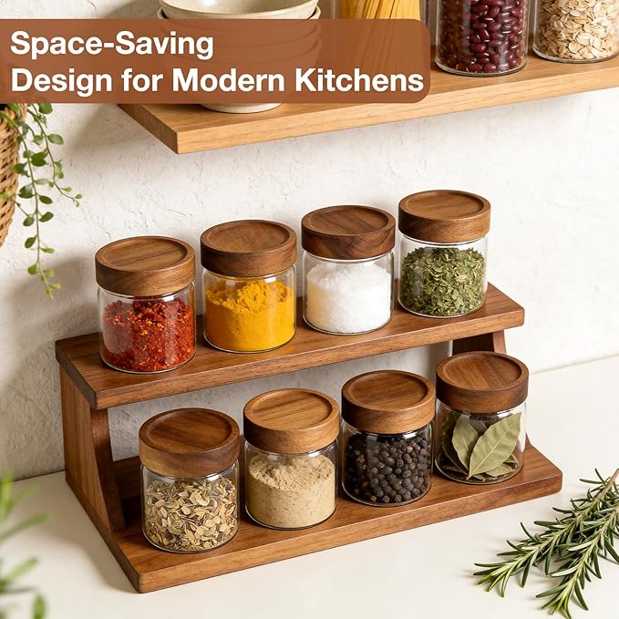 CONNOO 17oz Airtight Glass Spice Jars with Lids (6-Pack) – Includes 120 Pre-Printed Waterproof White Kitchen Labels – Thick Durable Storage for Pantry, Coffee, Sugar & Meal Prep