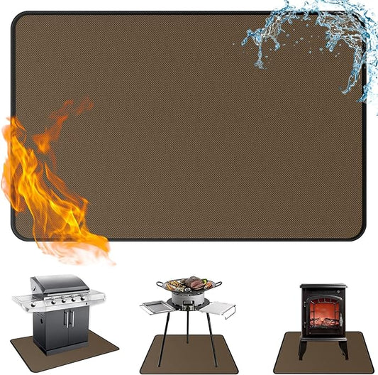 Anze Under Grill Mat for Outdoor Grill, 48x90 Inch Anti-Slip BBQ Floor Mats, Easy to Clean Reusable Fireproof Grill Pad, Oil-Proof Waterproof Protector for Indoor Fireplace Pit Mat Brown