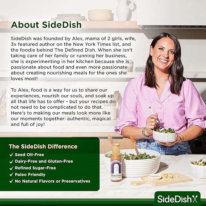 SideDish Miso Caesar Dressing (Pack of 3) – Seed Oil Free Salad Dressing Made w/Avocado Oil – Refined Sugar Free, Dairy & Gluten Free Dip & Marinade – Paleo Honey Mustard Dressing for Dips, Sauces