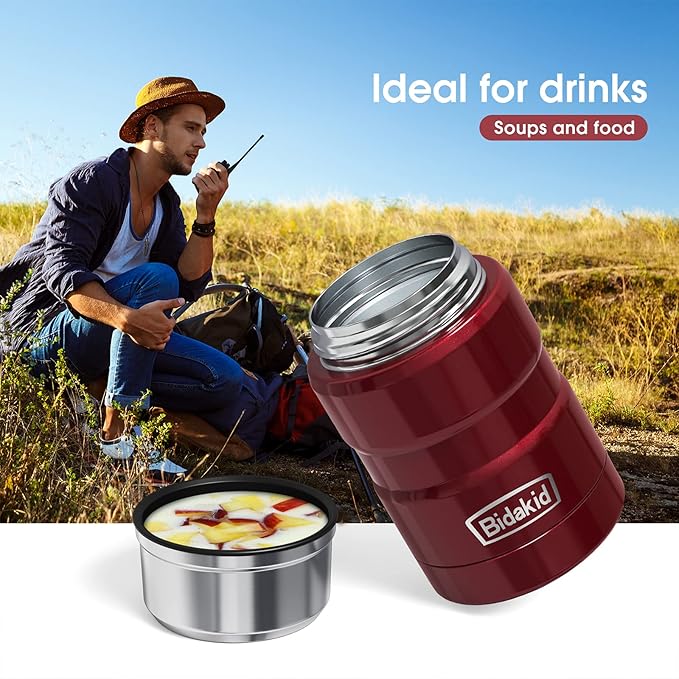 Insulated Food Jar Set – 25.4oz & 17oz Stainless Steel Containers with Folding Spoon and Carrying Bags – Leak-Proof, Keeps Food Hot or Cold for up to 12 Hours – Ideal for Work, School, Travel