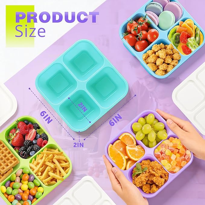 4 Pack Snack Containers Bento Box Adult Lunch Box,Meal Prep Container, Reusable Food Storage lunch Containers Stackable for Work, Travel and Gym (Blue, Green, Purple, Grass Green)