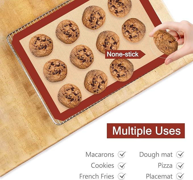 Silicone Baking Mat, Reusable Silicone Mats for Baking Set of 3, Non-Stick Baking Supplies for Pastries, Cookies, Macaroons, Bread