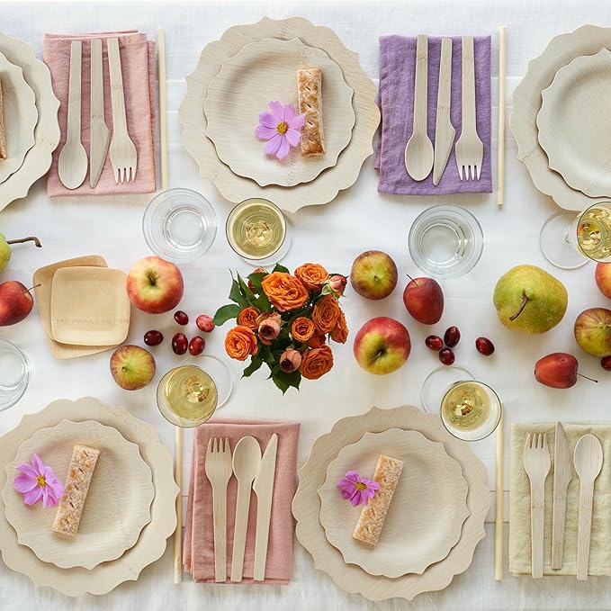 Bambu Pack of 25-7 Inch Disposable Bamboo Plates Fancy, Biodegradable Eco Friendly Products, Bamboo Disposable Plates for Party, Weddings, and Events, Great For Any Occasion, Compostable Plates