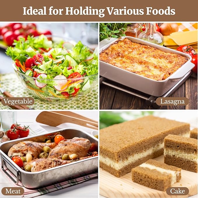 3 Pcs Stainless Steel Cake Pan with Lid, 13/11/9 Inch Cake Pans Sets for Baking, Non-Stick Bread Loaf Pans, Rectangle Baking Bakeware for Bread, Cake, Meat, Vegetables