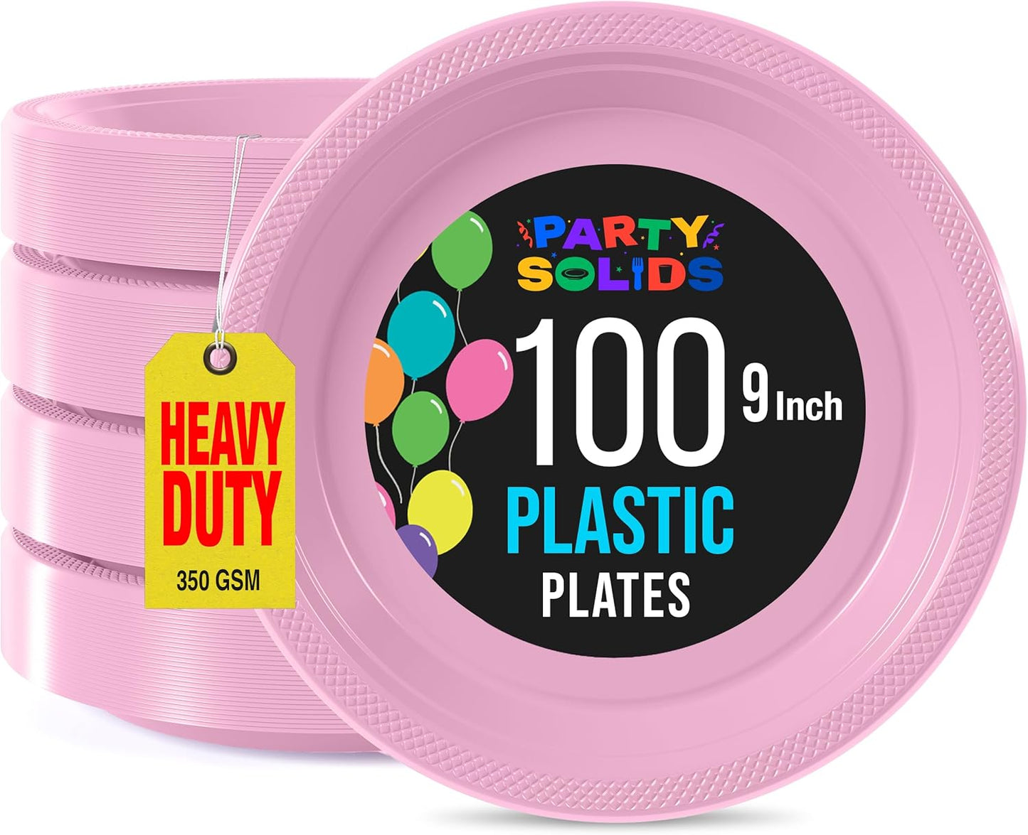 Exquisite Party Solids Pink Plastic Plates For Party 9" Pink Disposable Plates Heavy Duty Supplies 100 Pcs Plastic Dinnerware Sets Heavy Duty 350 GSM Disposable Dinnerware Set