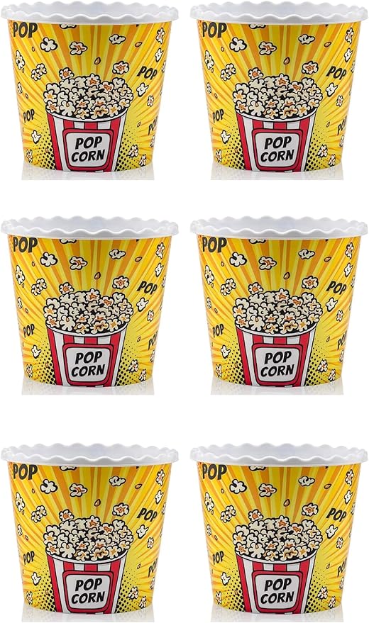 Modern Style Reusable Plastic Popcorn Box/Popcorn Containers/Popcorn Bowls Set for Movie Theater Night - (BPA Free - 6 Pack-75 oz) (6, YELLOW)