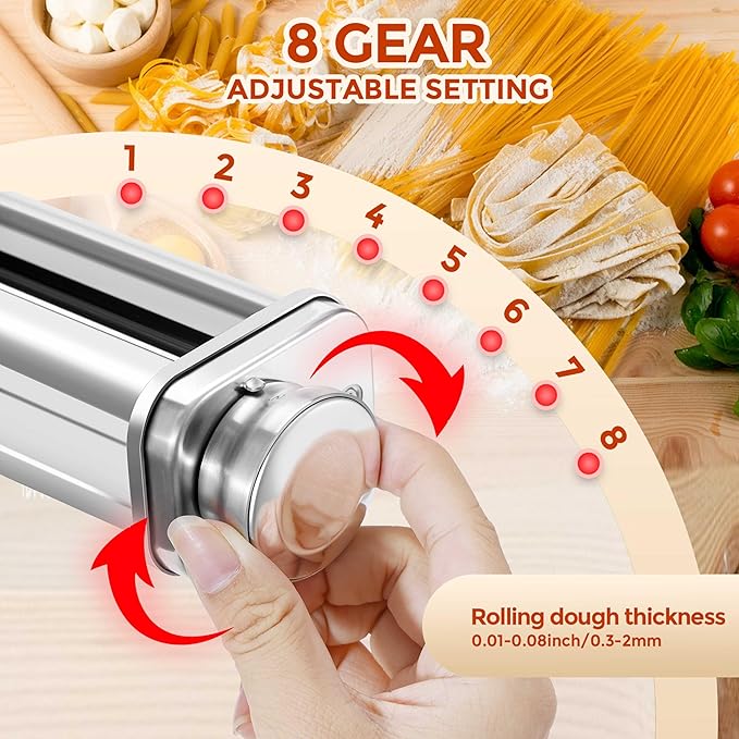3 PCS Pasta Attachment for all KitchenAid Stand Mixer, Classic Pasta Maker Set Included Pasta Roller, Spaghetti Cutter and Fettuccine Cutter, Durable Pasta maker accessories