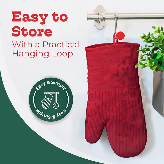 Big Red House - Silicone Oven Mitts - Red Set of 2-12.5" - Heat Resistant to 536 F / 280 C Kitchen Gloves - Professional Grade Protection Hot Cooking Baking