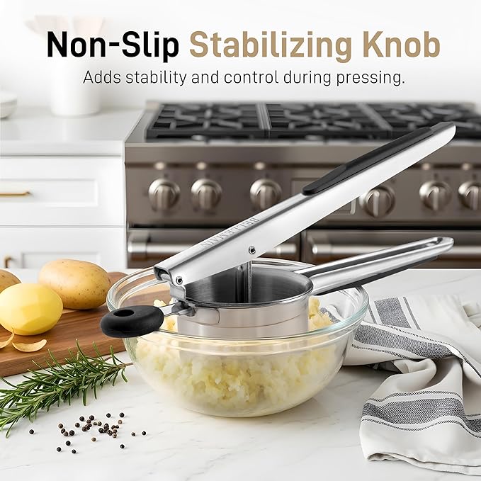 Bellemain Large Potato Ricer 15oz – Heavy Duty Stainless Steel Potato Masher for Smooth Mashed Potatoes, Baby Food & Gnocchi Maker