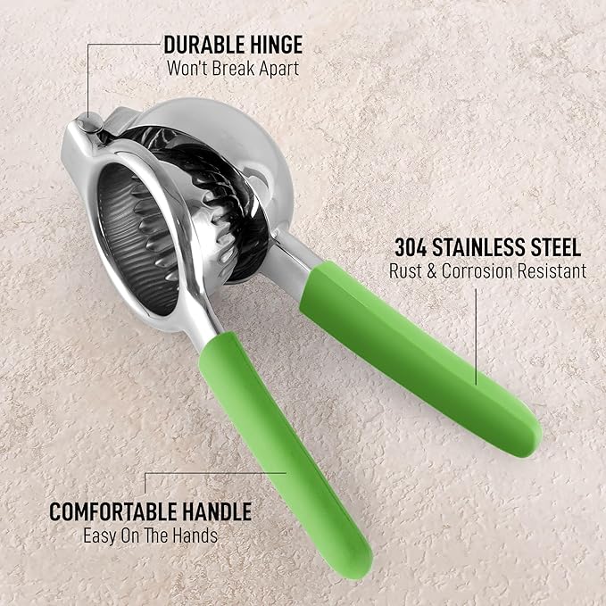 Zulay Kitchen Lemon Squeezer Stainless Steel with Premium Heavy Duty Solid Metal Squeezer Bowl and Food Grade Silicone Handle - Large Manual Citrus Press Juicer and SS Lime Squeezer (Light Green)