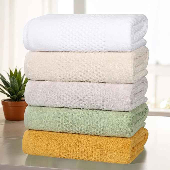 Superior Playa Zero Twist Cotton Medium Weight Towels, for Guest Bath, Bathroom, Shower, Spa, Plush, Quick Dry, Ultra-Soft Towels, Bath Essentials, Waffle Textured, 9 Piece Assorted Towel Set, Green