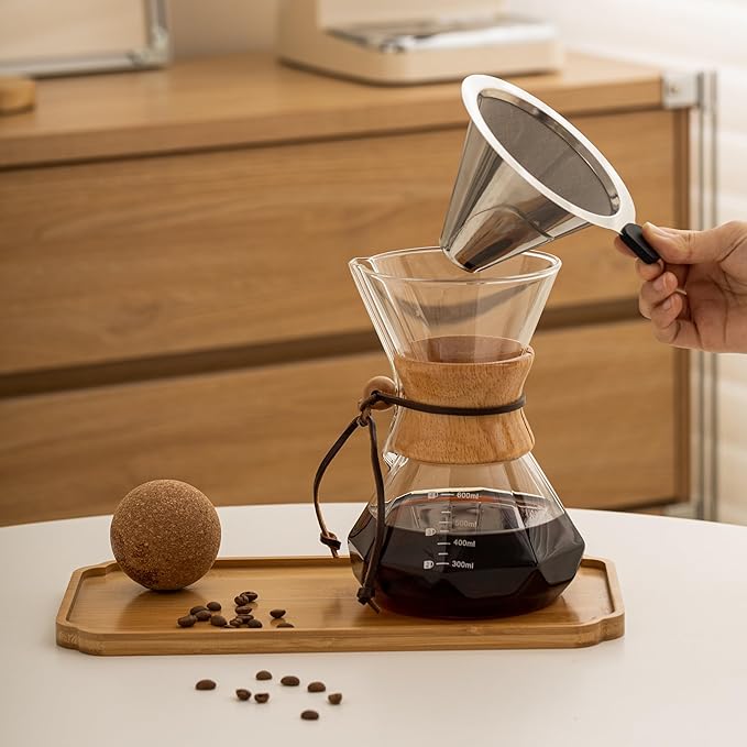 Pour Over Coffee Maker With Wood Sleeve，27oz/800mlPour Over Coffee Dripper,Pour Over Coffee Maker Set With Cork Stopper (27oz/800ml)